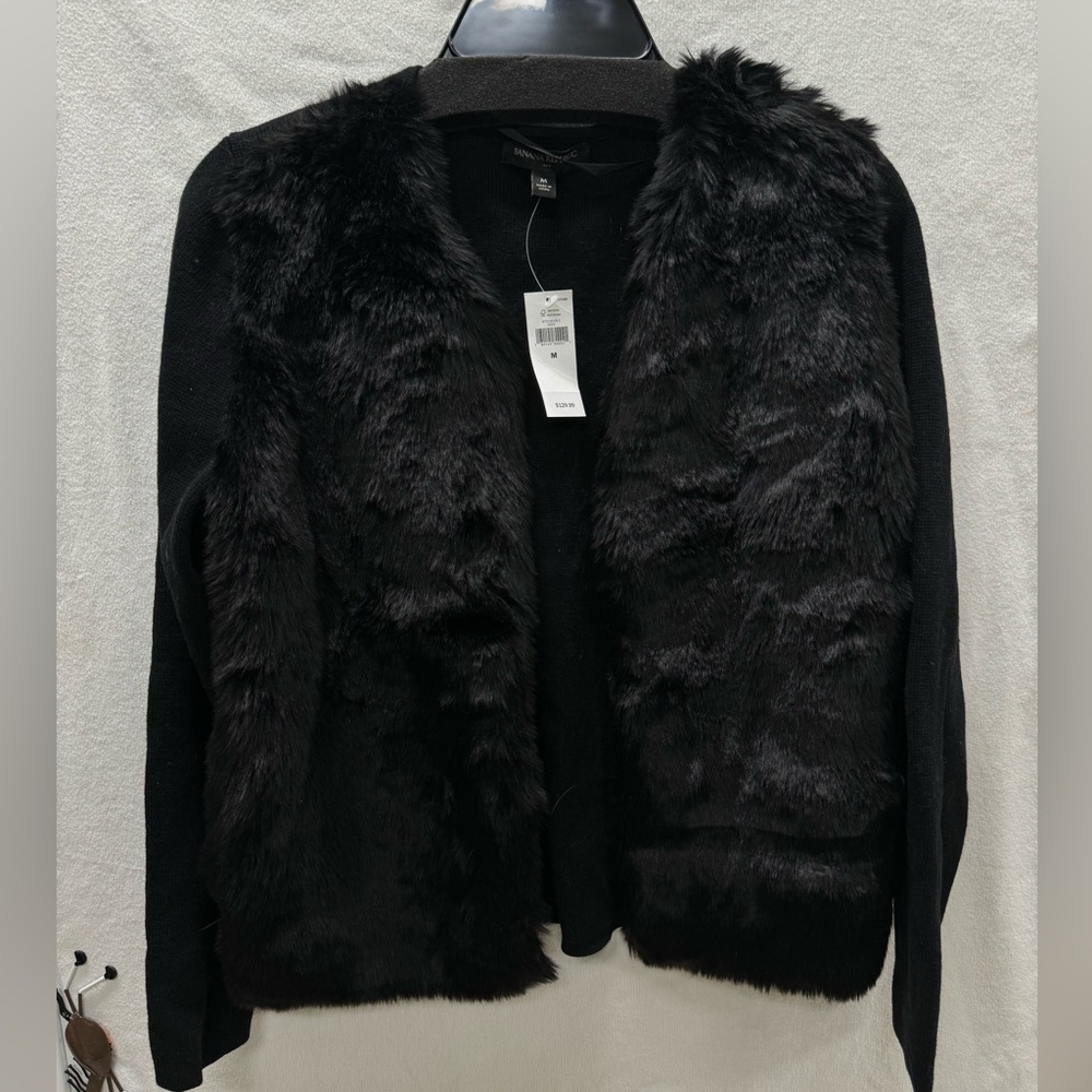 NWT - Banana Republic Black Cardigan Style Sweater with Faux Fur Front